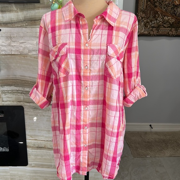 Croft & Barrow Pink With Orange Plaid‎ Shirt. Size 3X (118) - Picture 9 of 14